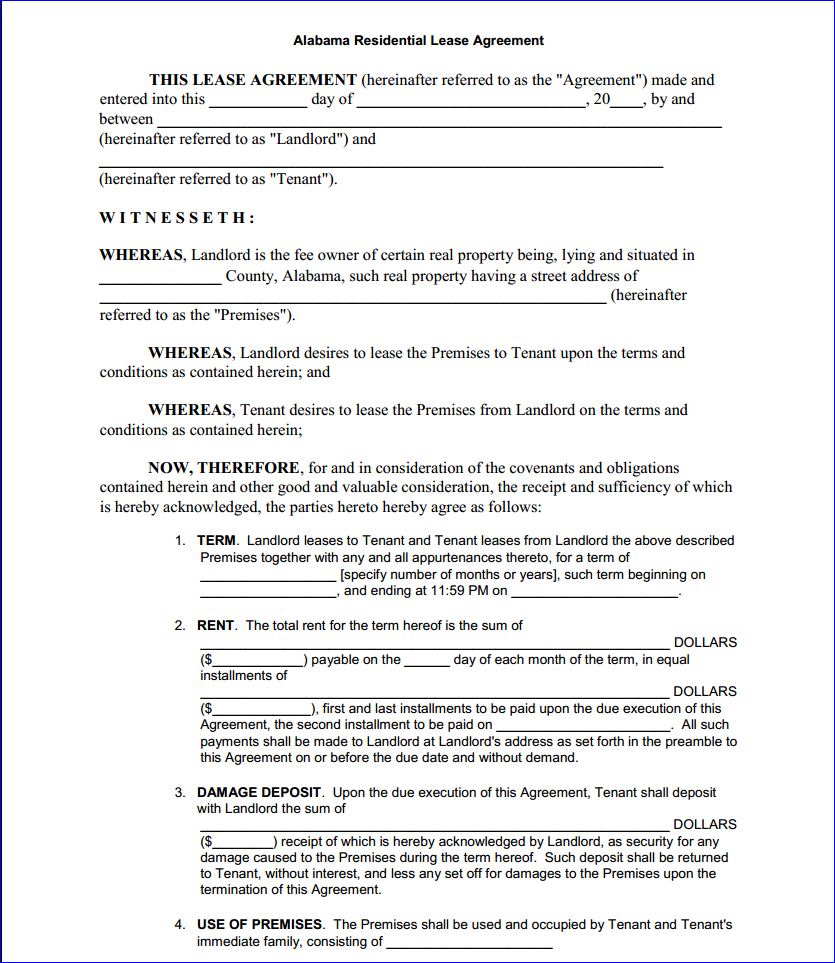 Alabama Residential Lease Agreement