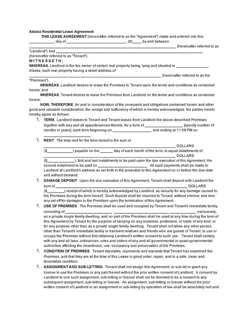 Alaska Residential Lease Agreement