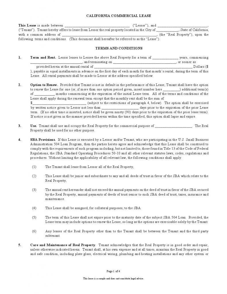 free printable california commercial lease agreement