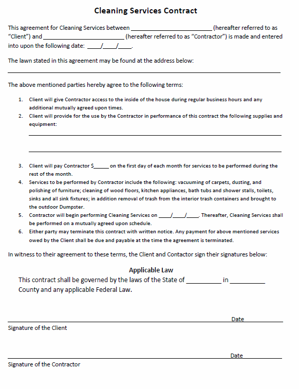 Janitorial Service Contract Template from printableagreements.com