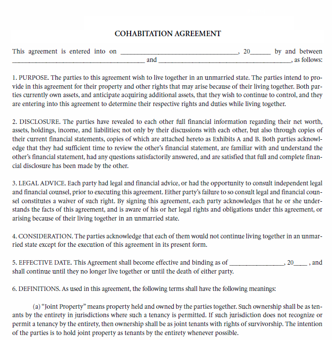 cohabitation agreement template