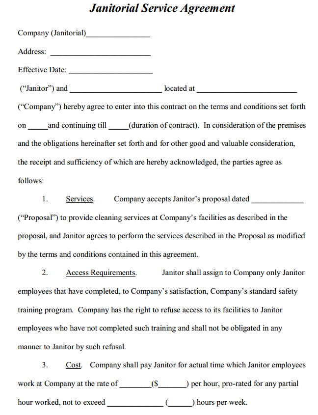 Janitorial Service Agreement Template