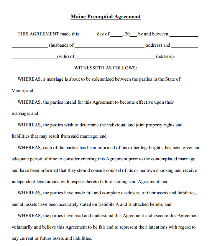 Maine Prenuptial Agreement