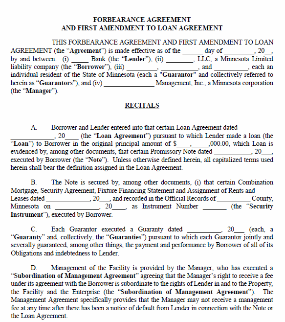 Minnesota Forbearance Agreement