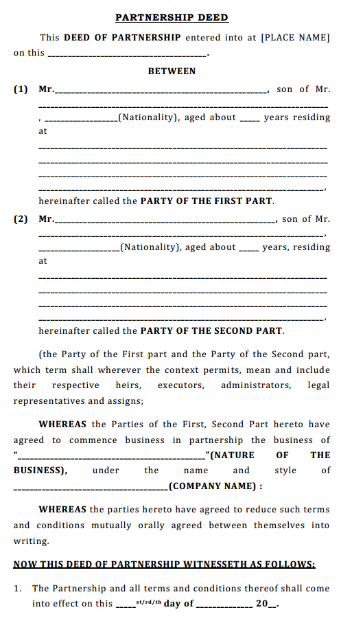 Partnership Deed Agreement