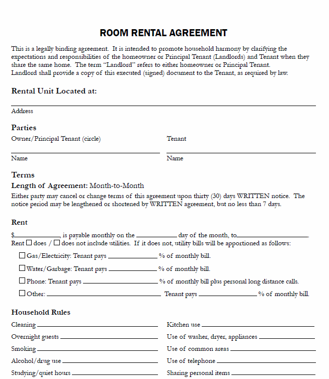 blank rental agreement template