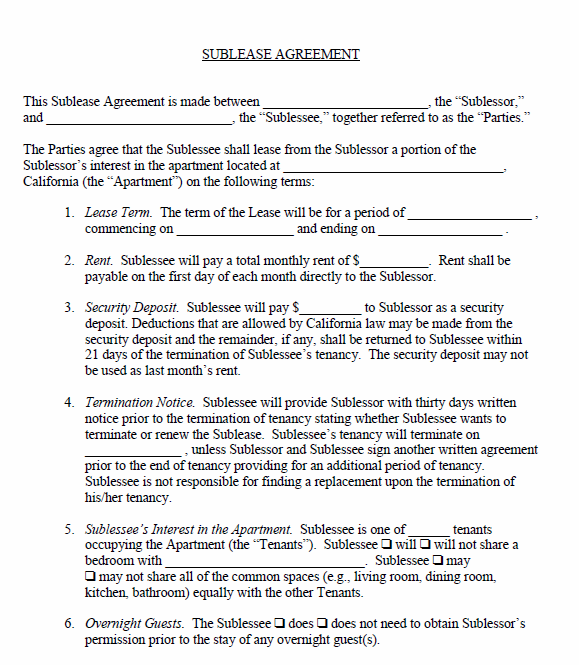 Sublease Agreement