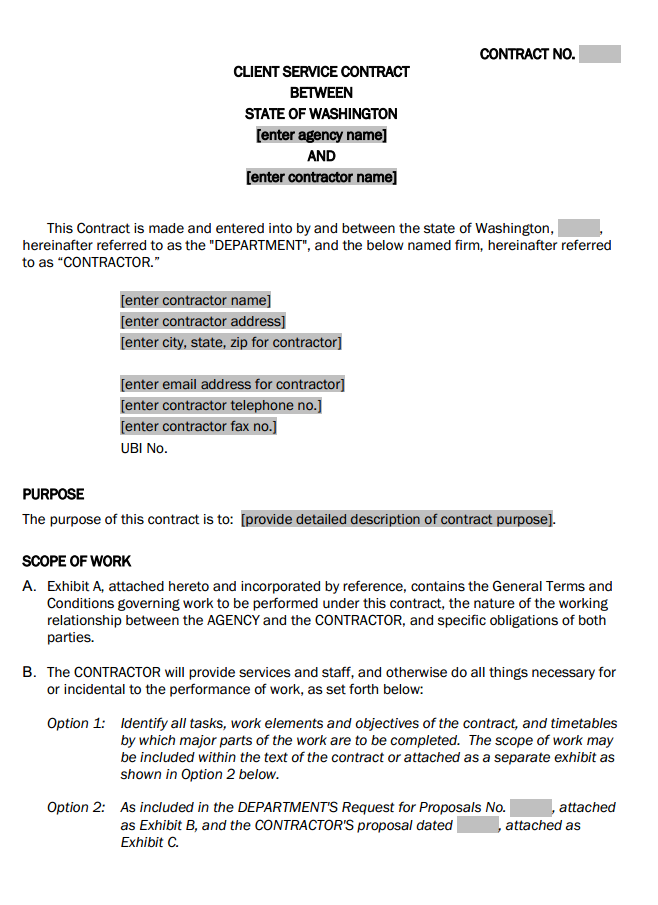 Washington Contractor Agreement